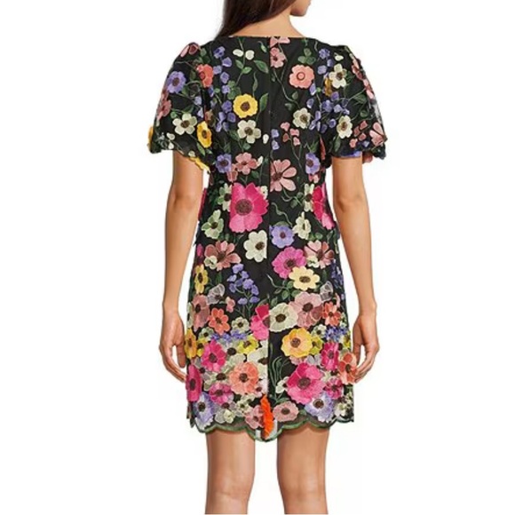 Eliza J Embroidered 3D-Floral Puff-sleeve Shift Mini Dress - Picture 2 of 8